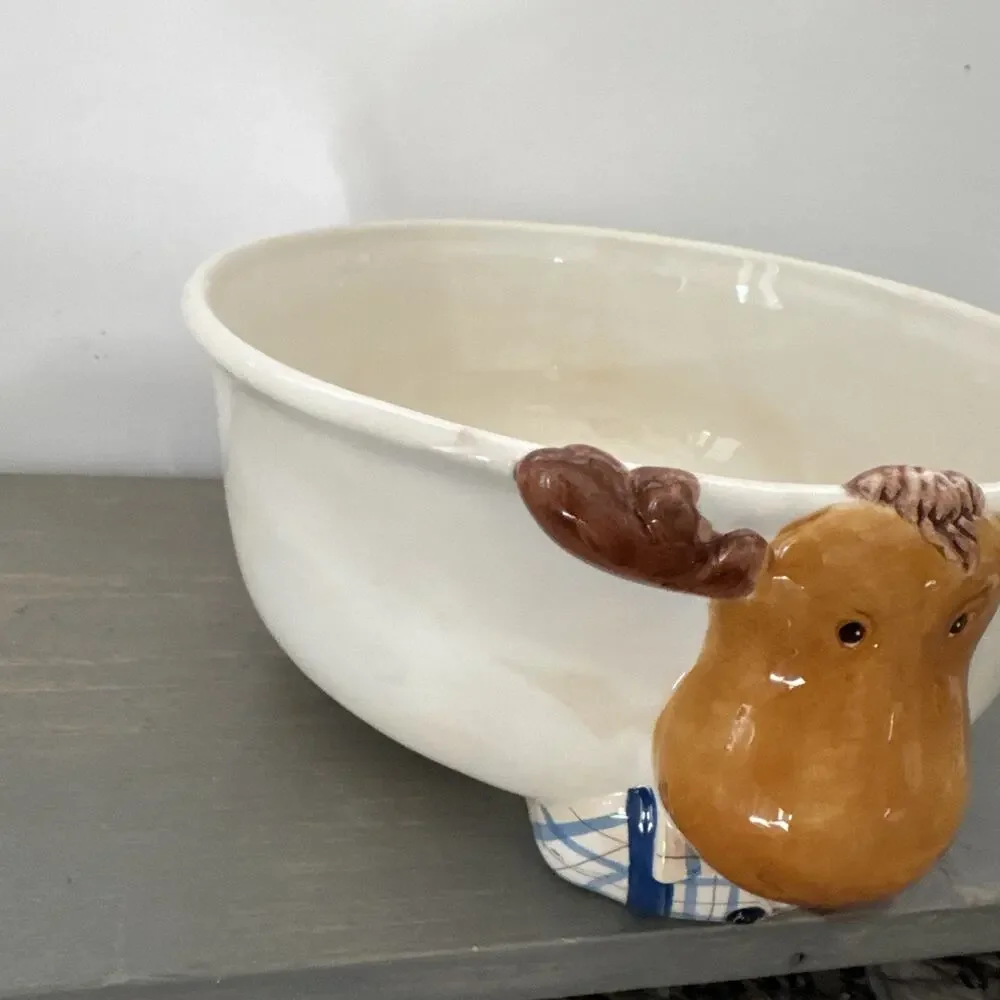 Harry And David Big Moose Ceramic Bowl 3-D Rare 10”wide 4.5” Tall